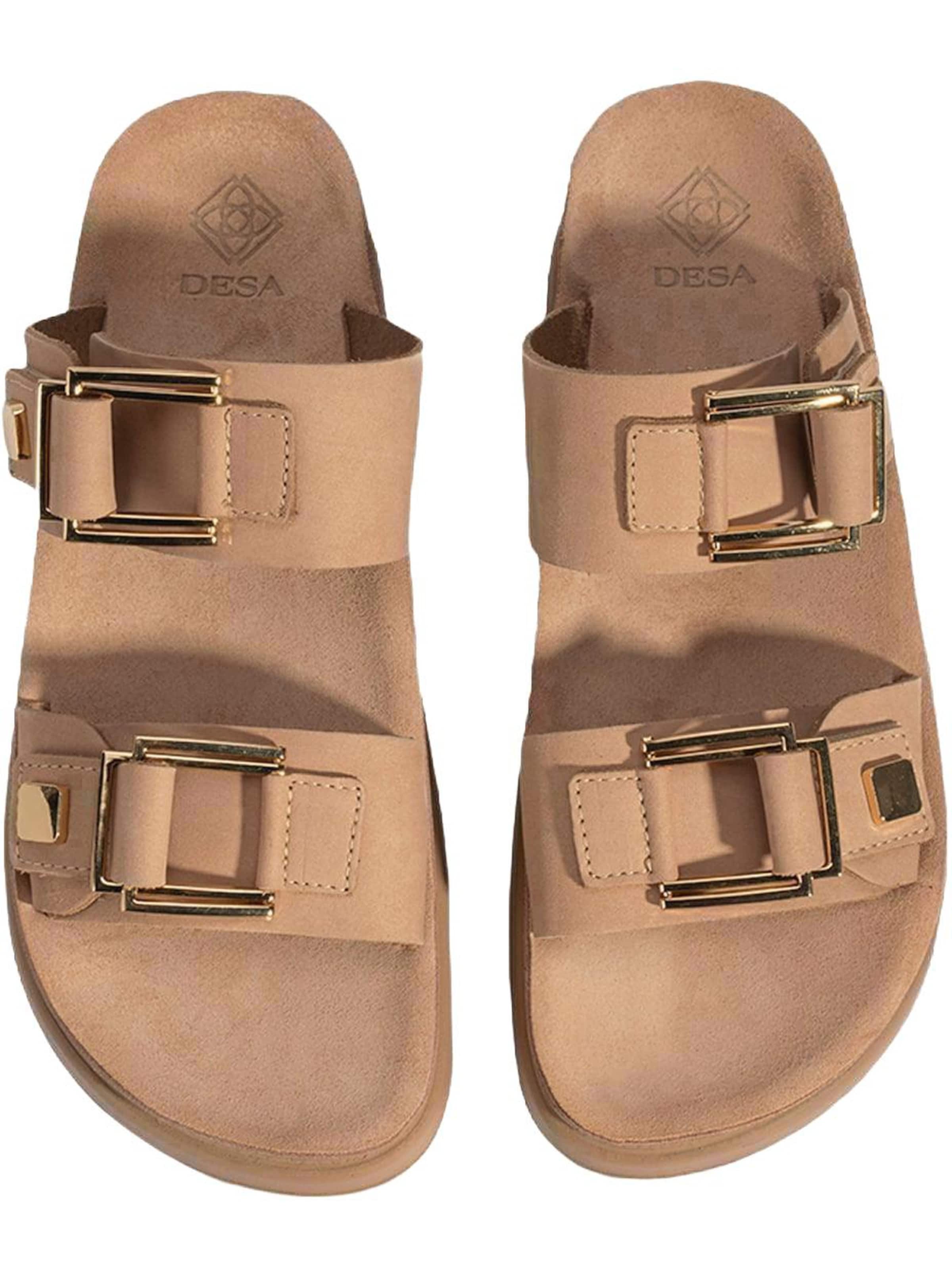 Desa - Zapatillas de casa 'DESA Damen-Keilsandalen aus Nubukleder mit Schnallendetail' en beige