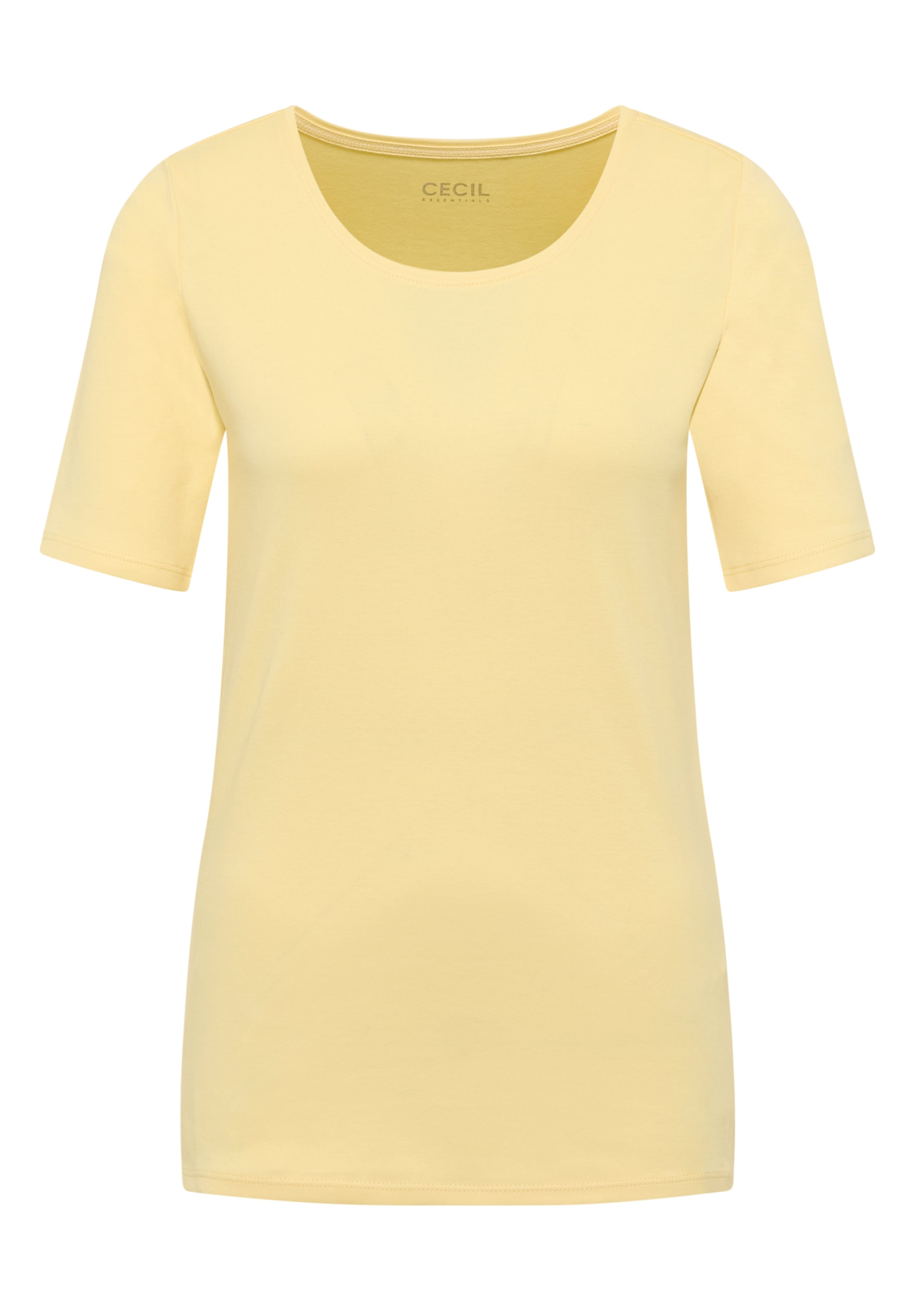 CECIL Basic T-Shirt mit Rundhals in Unifarbe in Gelb: Vorderseite