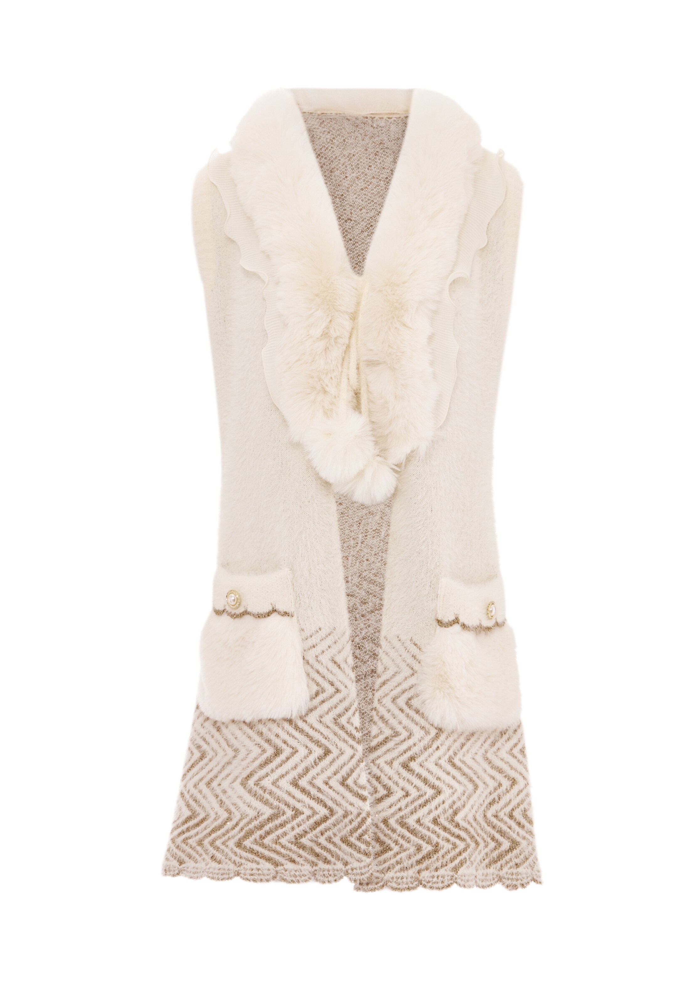 faina Gebreide bodywarmer in Wit: voorkant