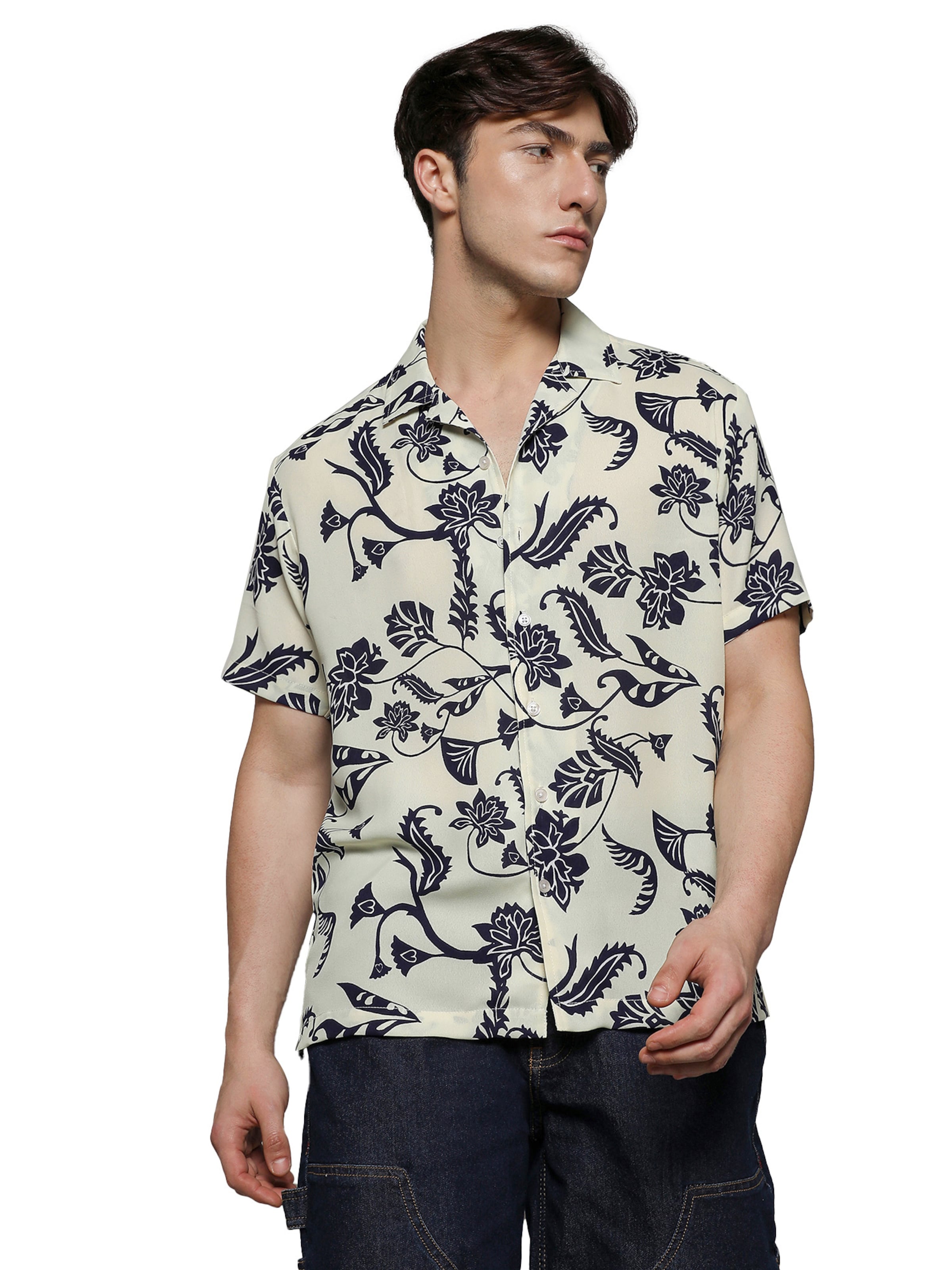 Campus Sutra Классический крой Рубашка 'Ivan' в Бежевый: спереди