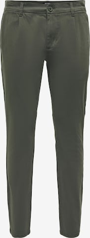 Only & Sons Pleat-Front Pants 'Cam' in Green: front