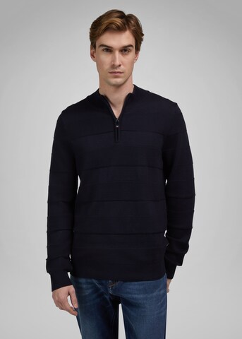 HECHTER PARIS Strickpullover 'ZIP TROYER' in Blau: Vorderseite