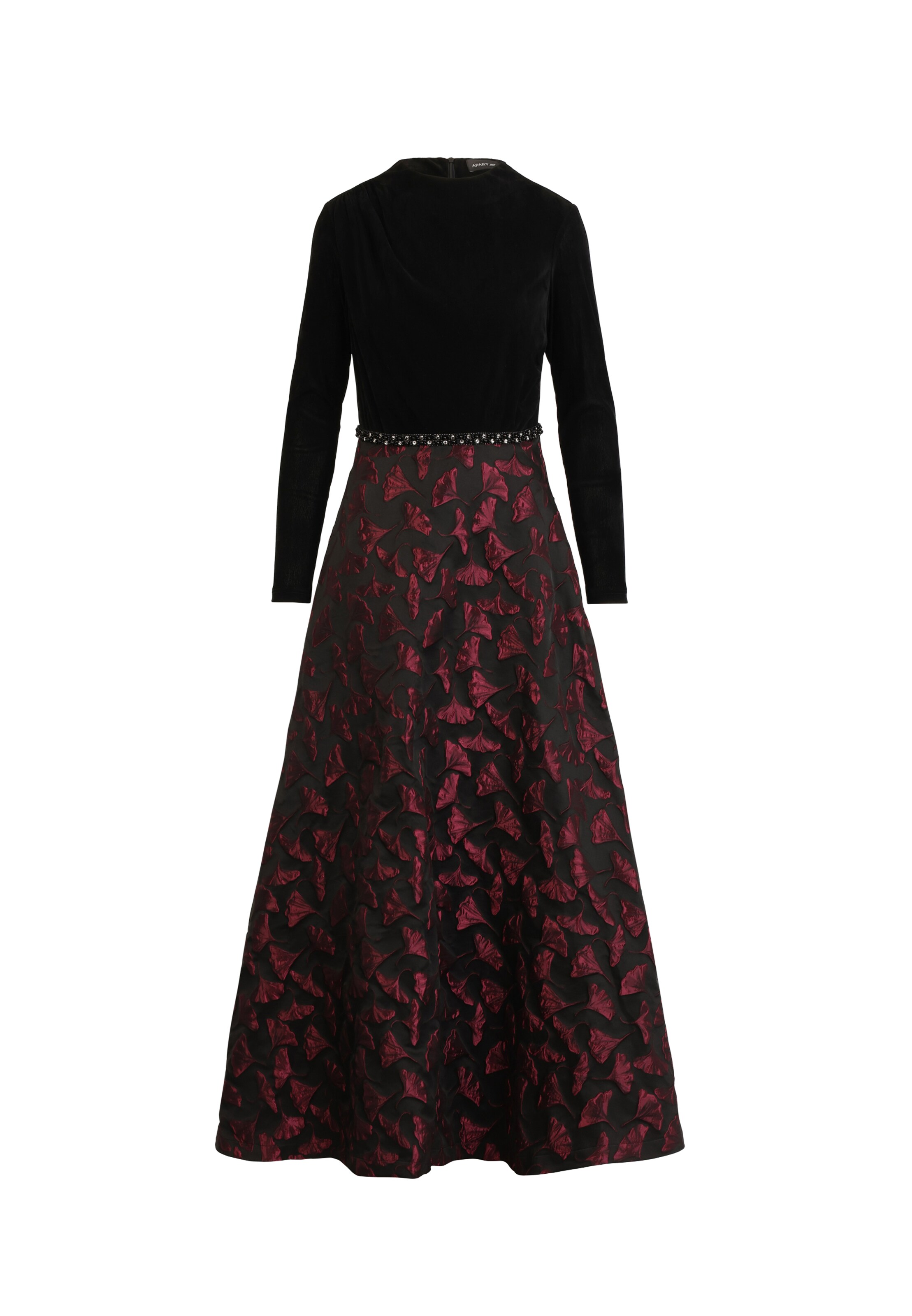 Rochie pe 34 APART pe roșu merlot / negru, Vizualizare produs