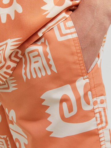 JACK & JONES Comfort fit Button Up Shirt 'JJLuke Ocean Resort' in Orange
