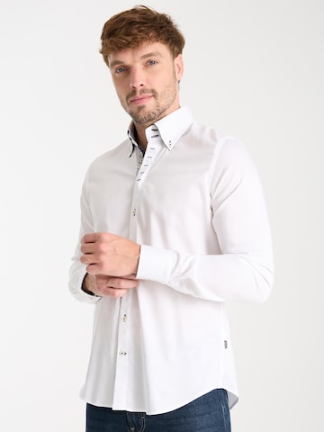 Slim fit Camicia business 'Roma Satin Man Shirt Green' di 7Camicie in bianco: frontale