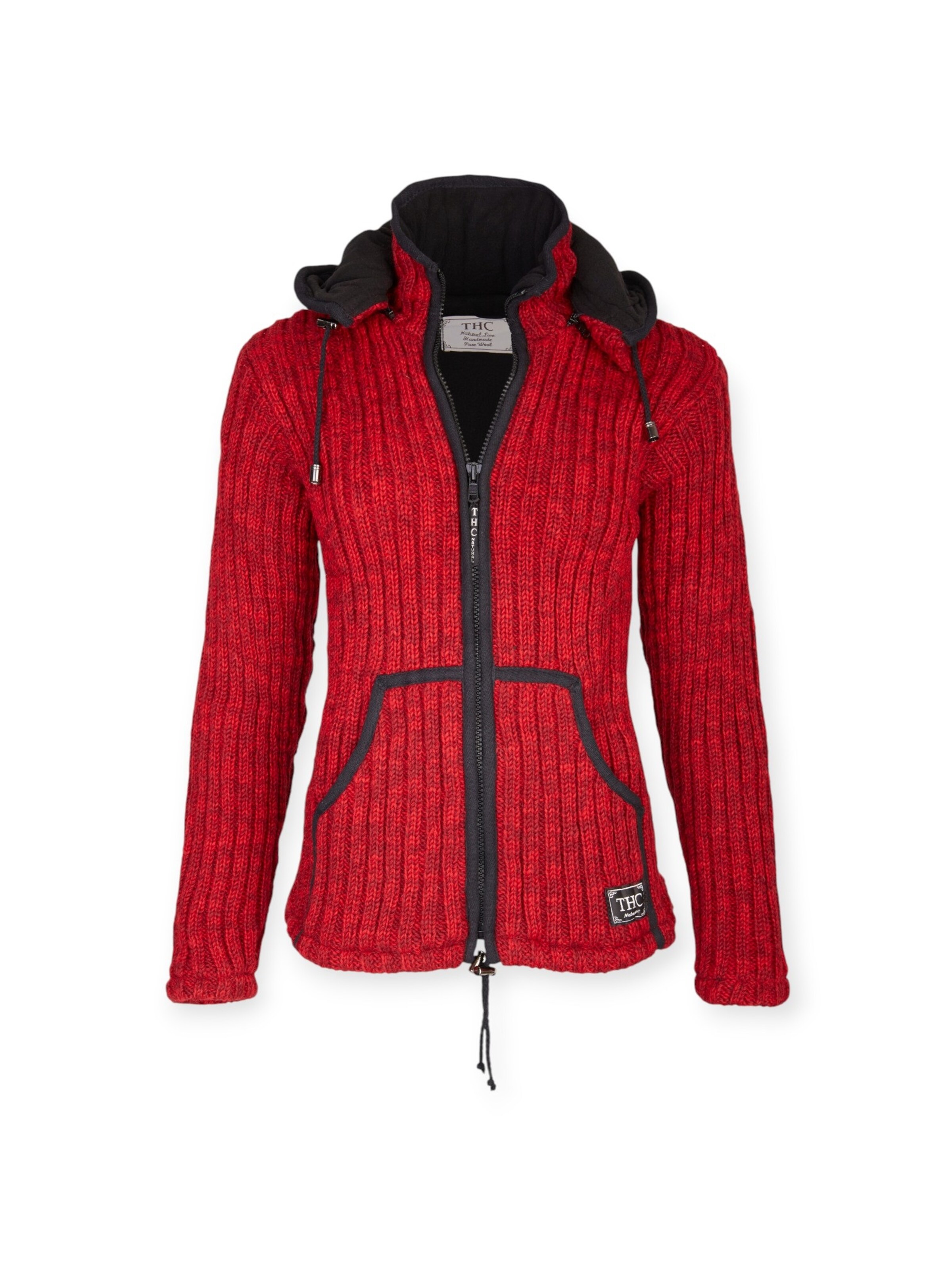 THC Natural Line Knit Cardigan 'THC  715' in Red: front