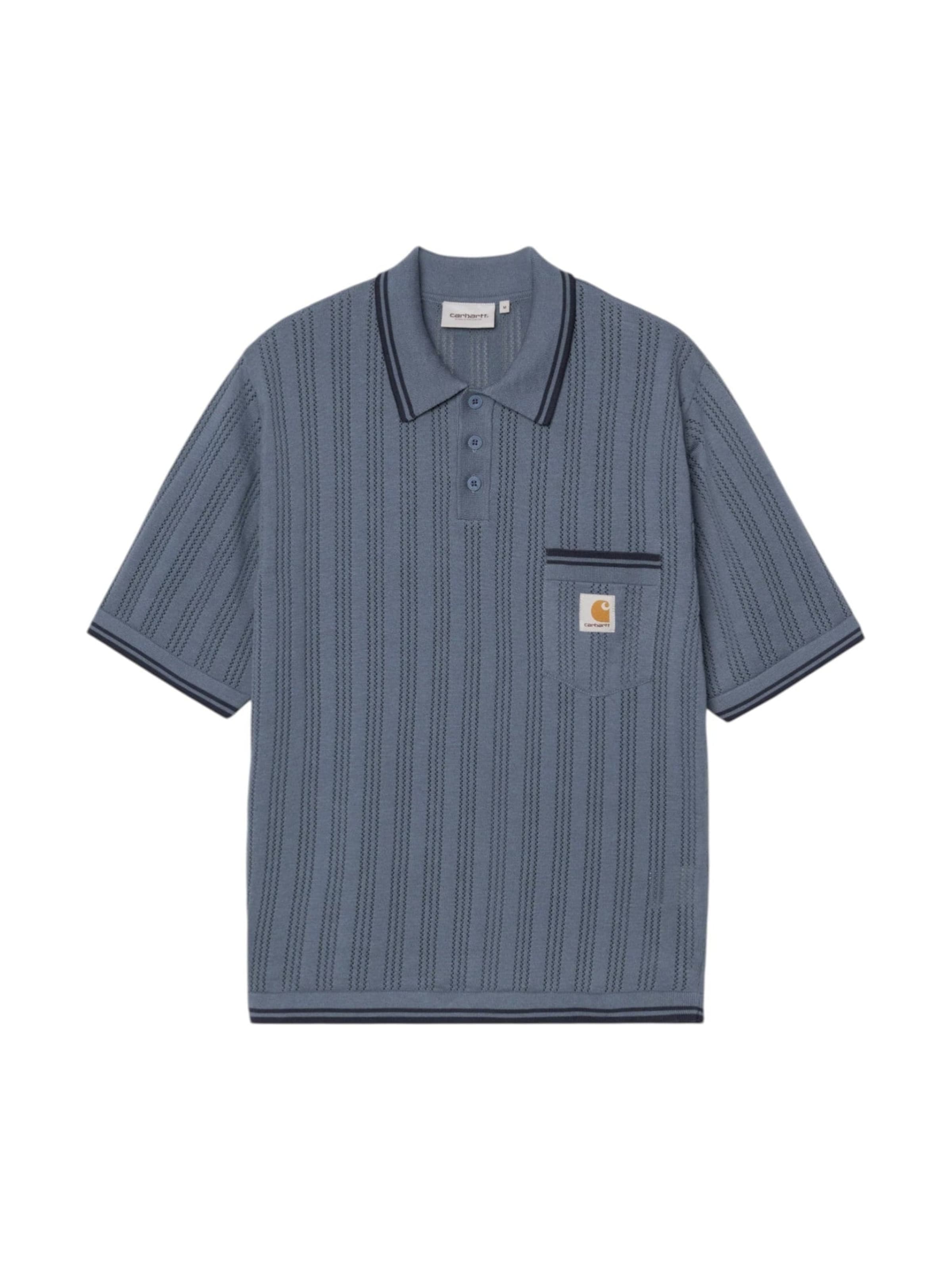 Carhartt WIP Sweter 'S/S Ramsey Polo Velvet Blue / Deep Night' w rozmiarze M w kolorze niebieskim, Podgląd produktu