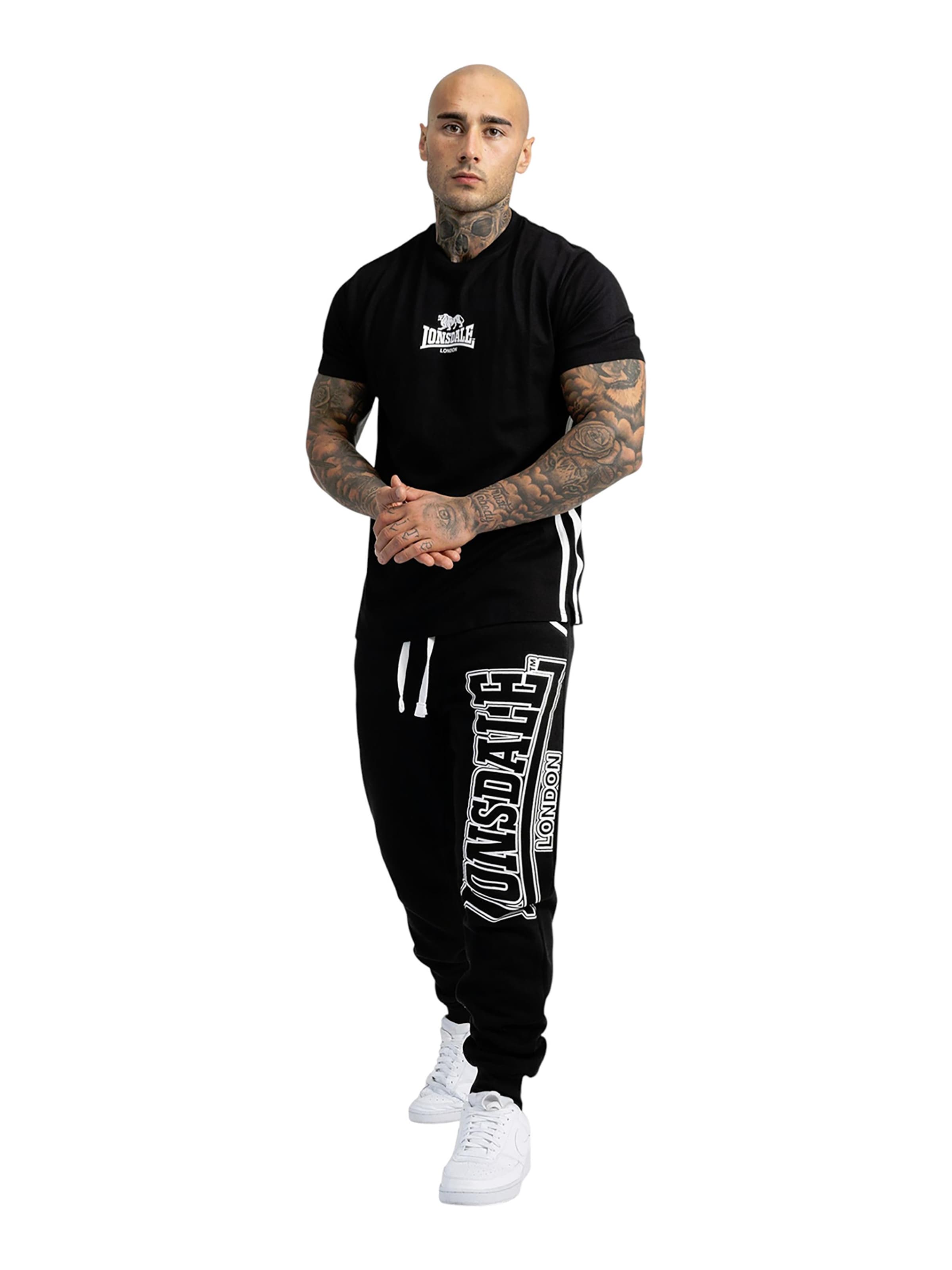 juoda LONSDALE Siaurėjantis Sportinės kelnės 'Marldon'