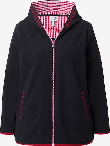 Ulla Popken Fleece jas in Zwart: voorkant