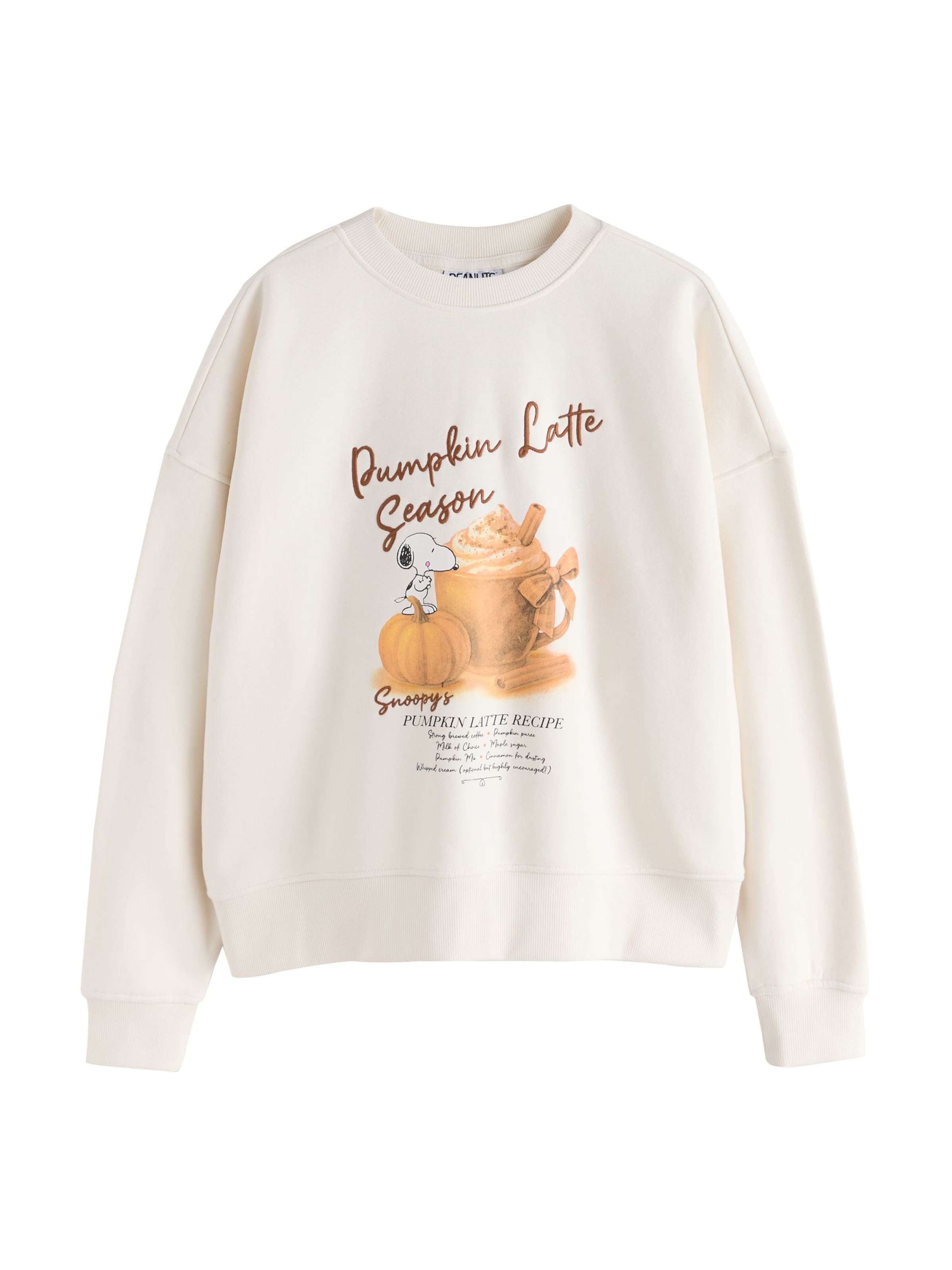 Sweat-shirt 'Pumpkin Latte Snoopy Licence' Next en beige : devant