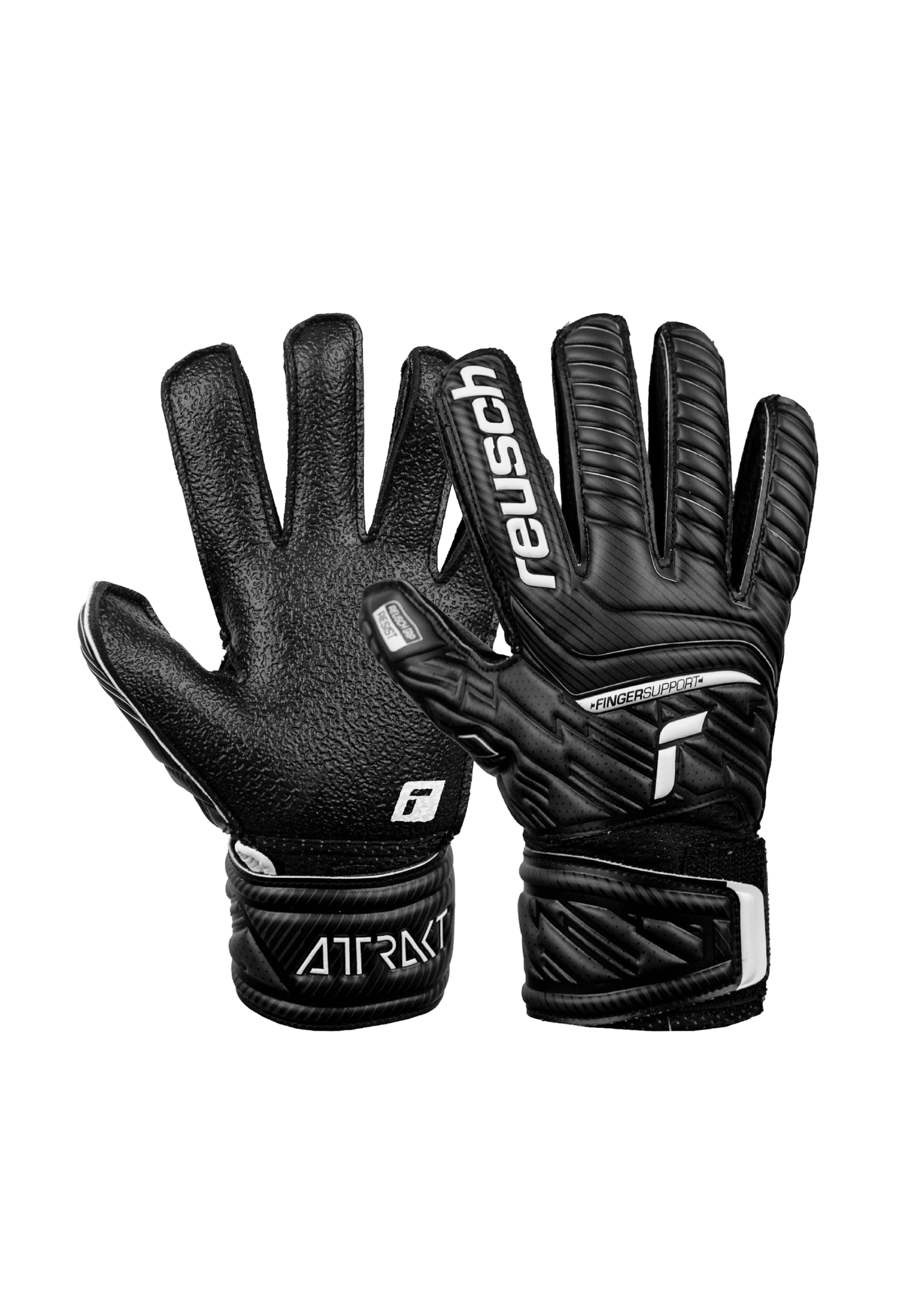 REUSCH Sporthandschoenen 'Attrakt Resist Finger Support Junior' in Zwart: voorkant