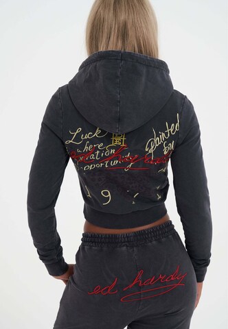Ed Hardy Ζακέτα φούτερ 'Flaming Tiger' σε μαύρο: μπροστά