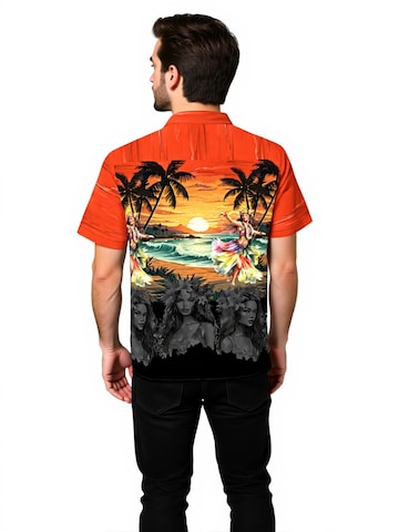Hawaiihemdshop.de Regular fit Overhemd 'Hawaiihemd Hawaiian Girl' in Rood