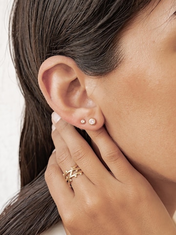 Orecchini 'Pink Bezel Cubic' di Hey Happiness in oro: frontale