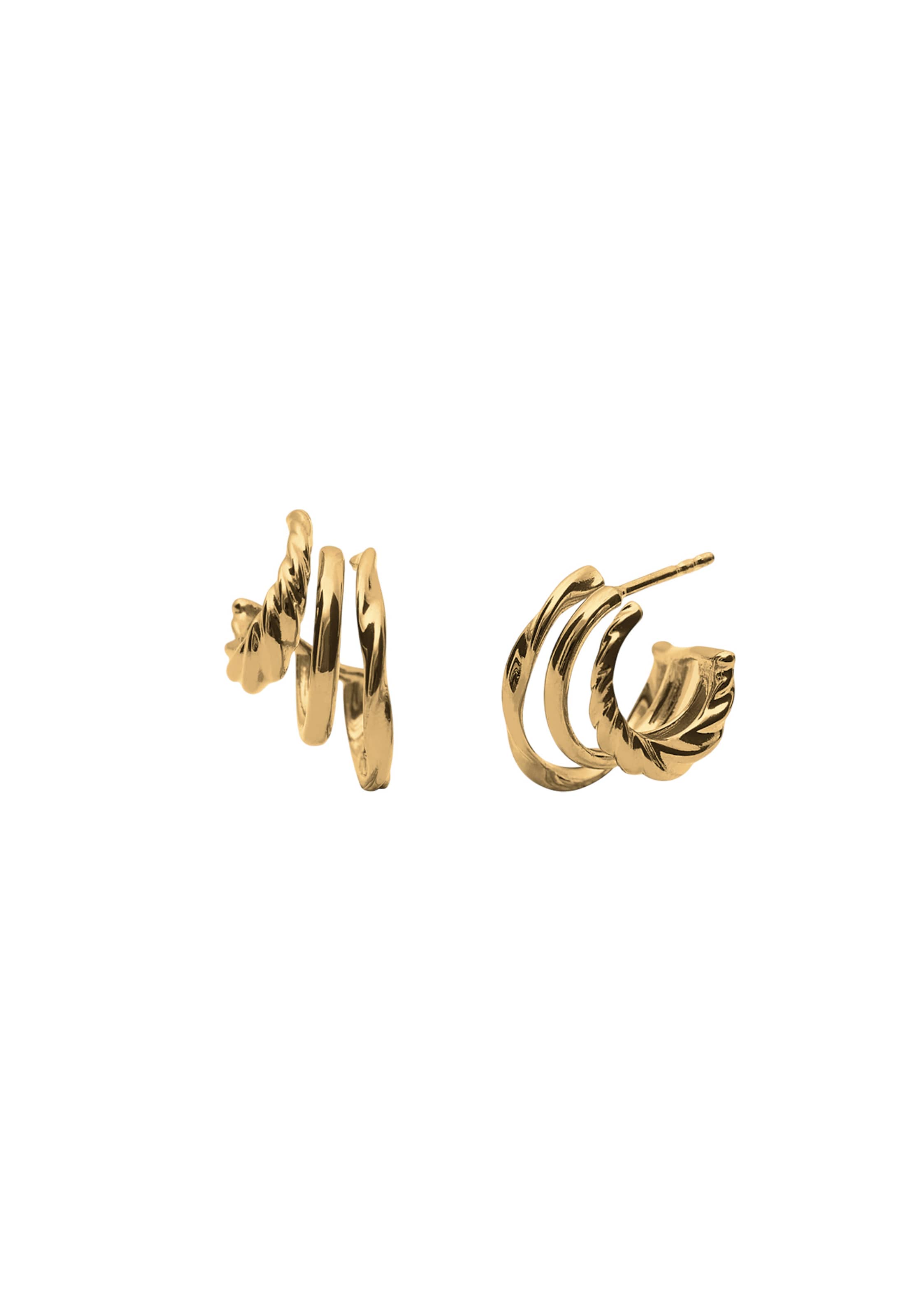 Stilnest Boucles d'oreilles 'Flux Triple' en or, Vue avec produit