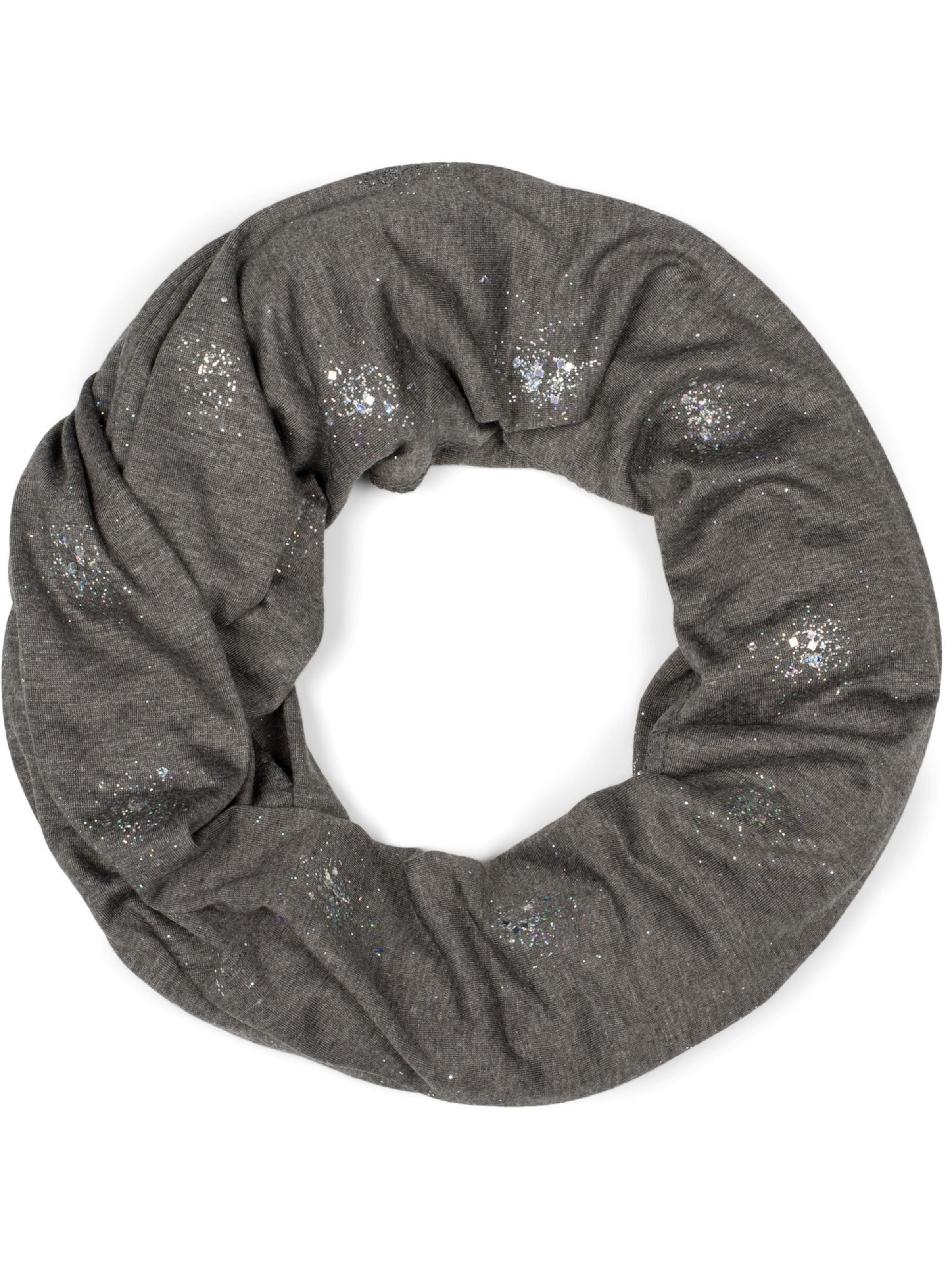 styleBREAKER Tube Scarf 'Loop Schal mit Glitzer und Pailletten Punkte' in Grey: front