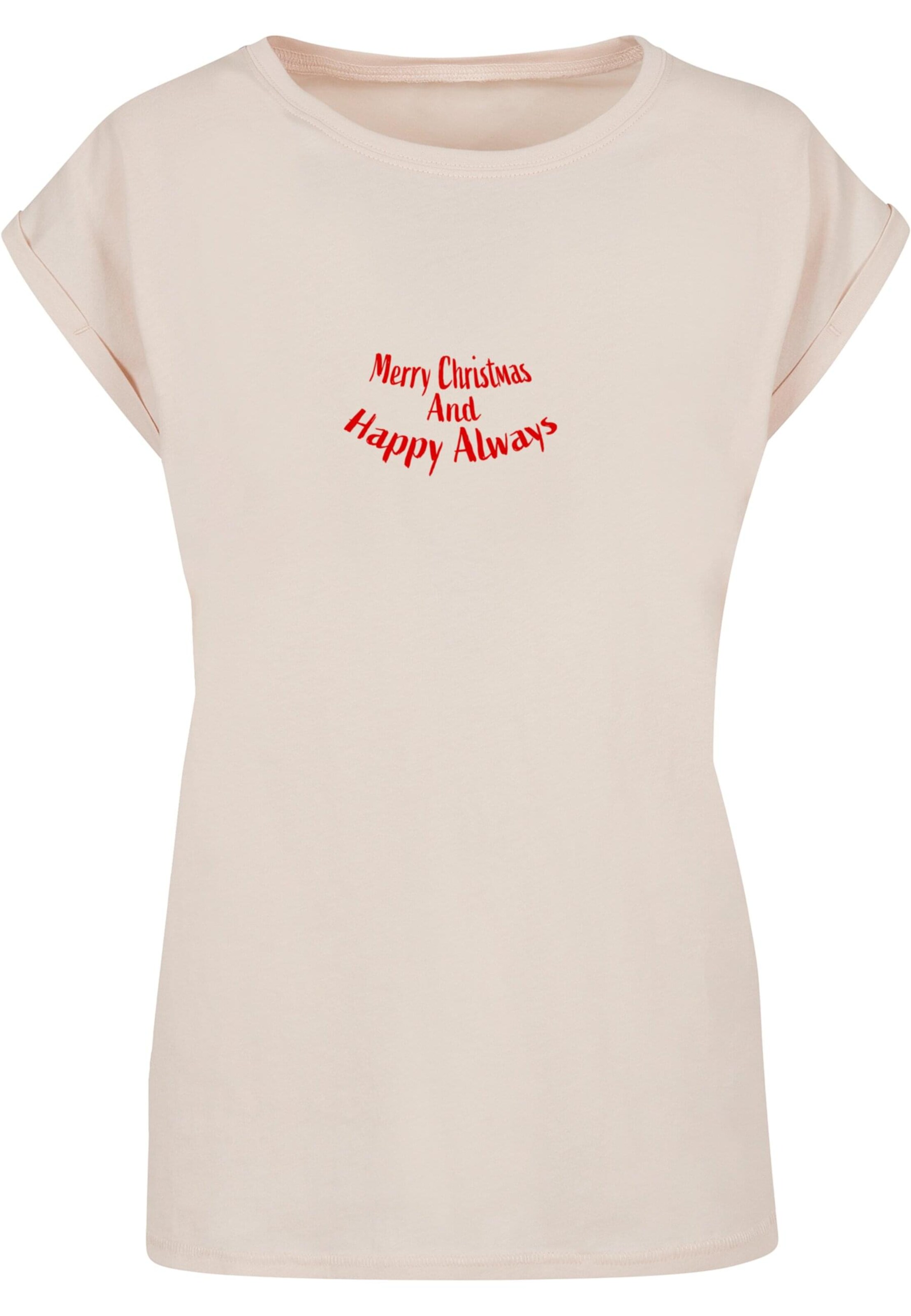 Merchcode T-Shirt 'Merry Christmas And Happy Always' in Beige: Vorderseite