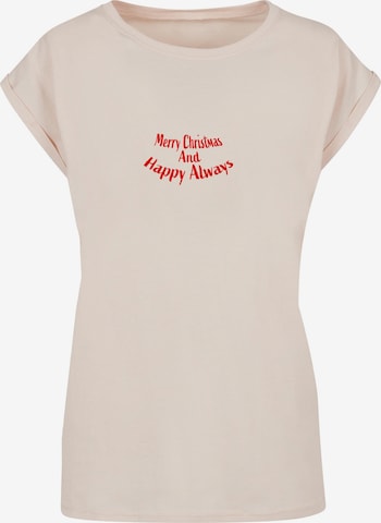Merchcode T-Shirt 'Merry Christmas And Happy Always' in Beige: predná strana