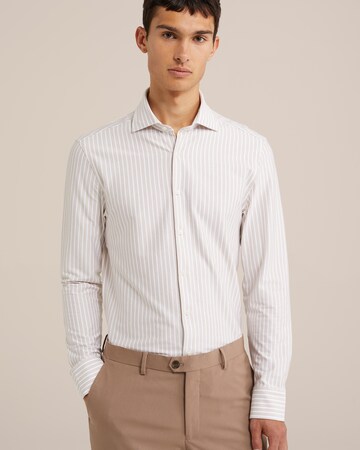 WE Fashion Slim fit Button Up Shirt in Beige: front