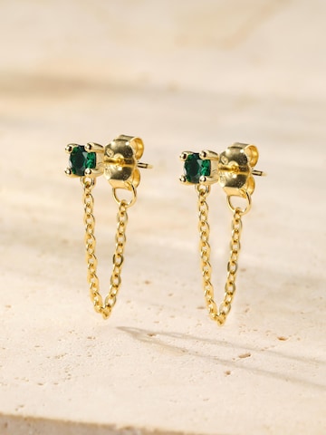 Hey Happiness - Pendientes 'Emerald Chain Loop Stud' en oro: frente