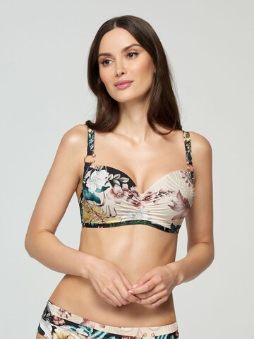 Marc & André T-shirt Bikinitop 'Flower Touch' in Beige: voorkant