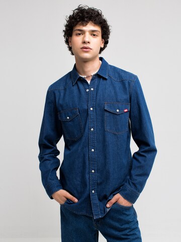 BIG STAR Regular fit Button Up Shirt 'Western' in Blue: front