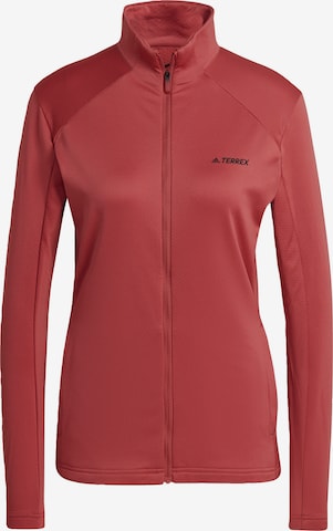 ADIDAS TERREX Skinny Athletic Zip-Up Hoodie in Red: front