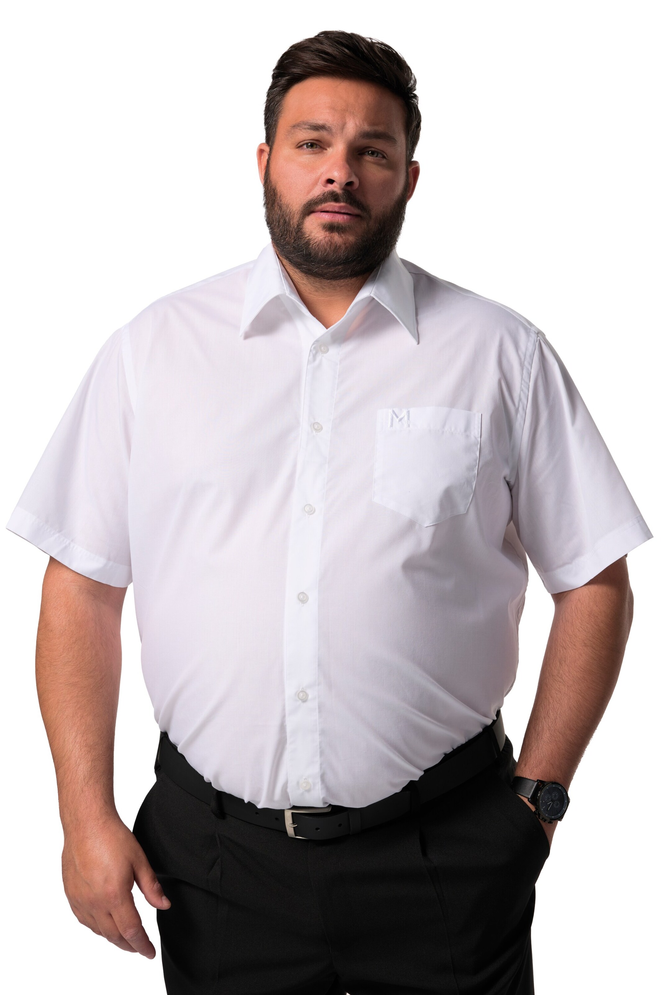 Men Plus Comfort fit Button Up Shirt in White: front