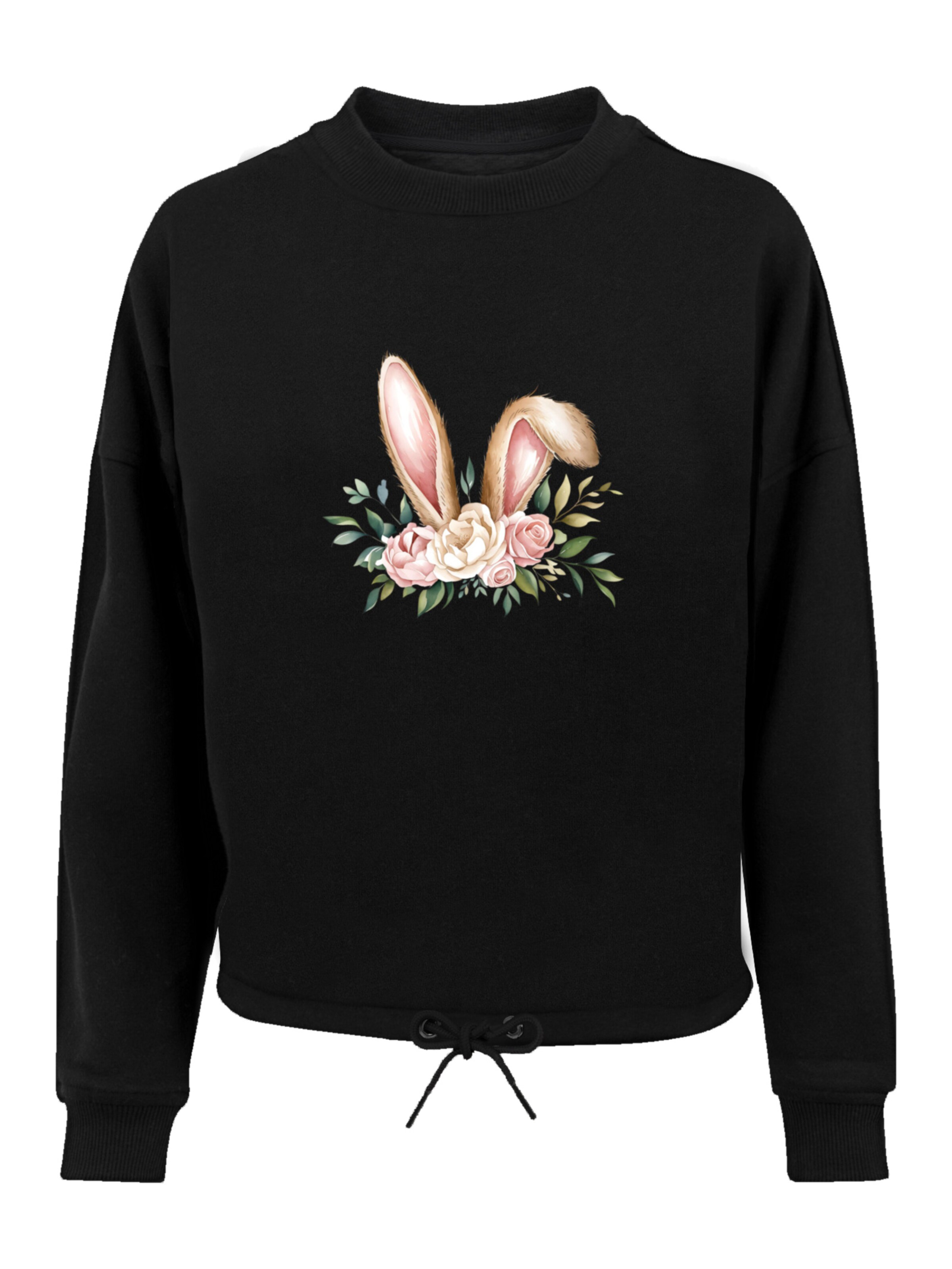 F4NT4STIC Sweatshirt 'Blumen Osterhasen Ohren Dekor' in Black: front