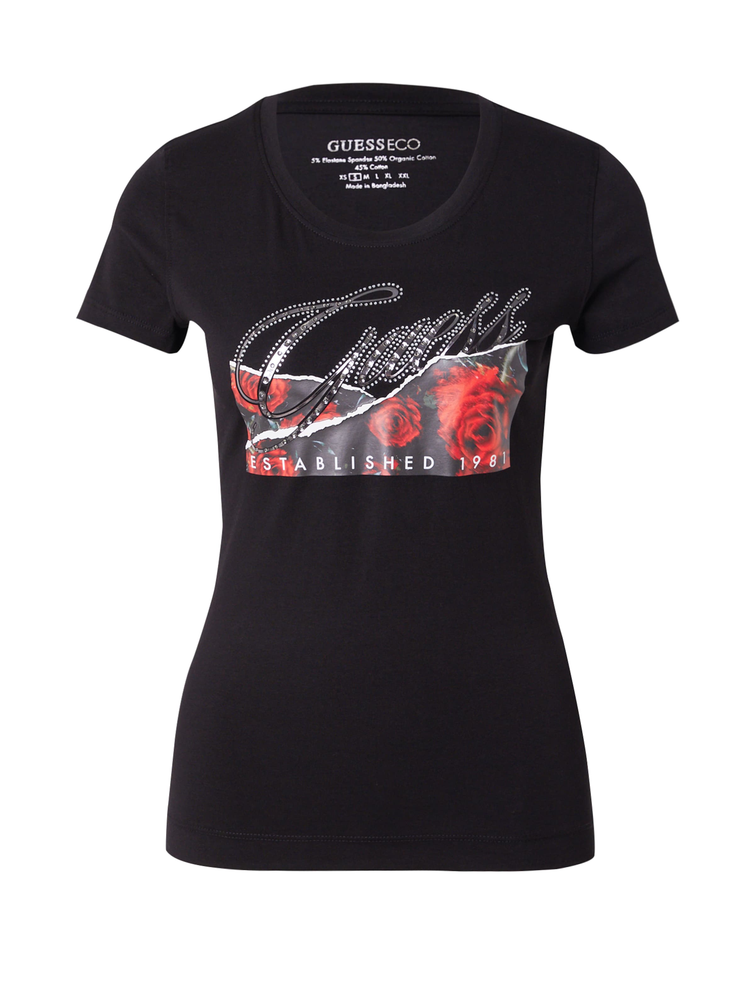 GUESS Koszulka 'Roses' w kolorze czarny: przód