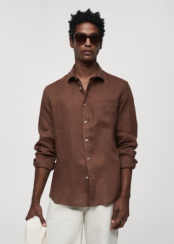 MANGO MAN Regular fit Button Up Shirt 'Avispa' in Brown: front