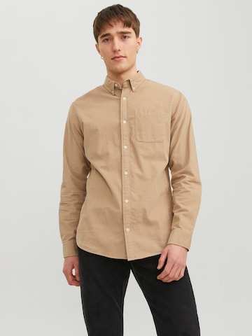 JACK & JONES Slim fit Button Up Shirt in Beige: front