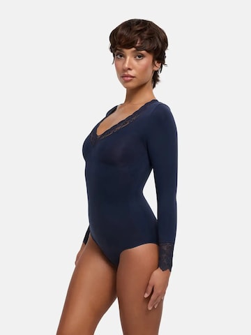 cfab - Body moldeador 'Clean Longsleeve V-Neck with Lace Sculpting Bodysuit with Slip' en azul