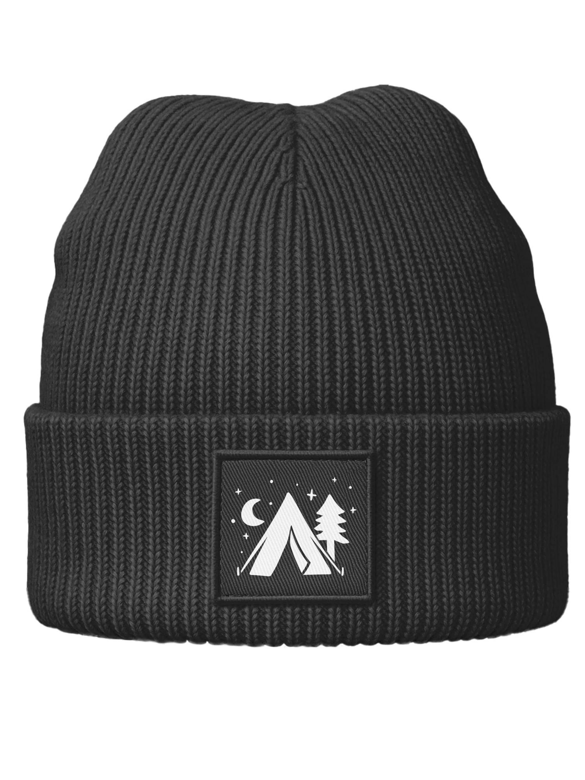 Neverless Beanie 'Camping' in Black: front