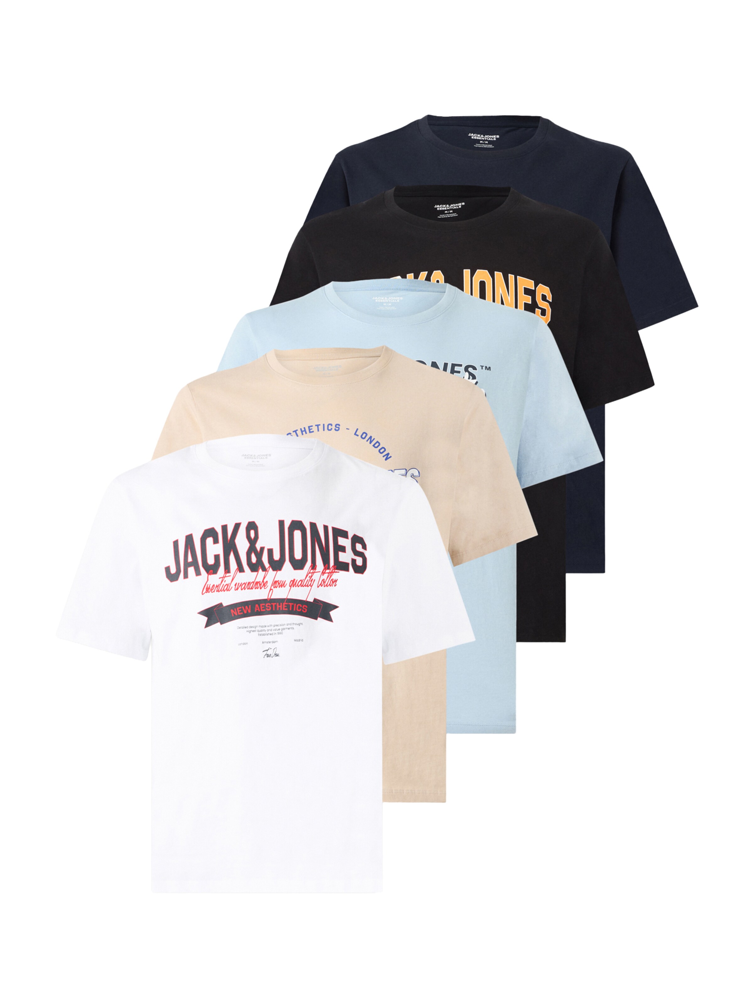 JACK & JONES Camiseta en beige / azul claro / negro / blanco, Vista del producto
