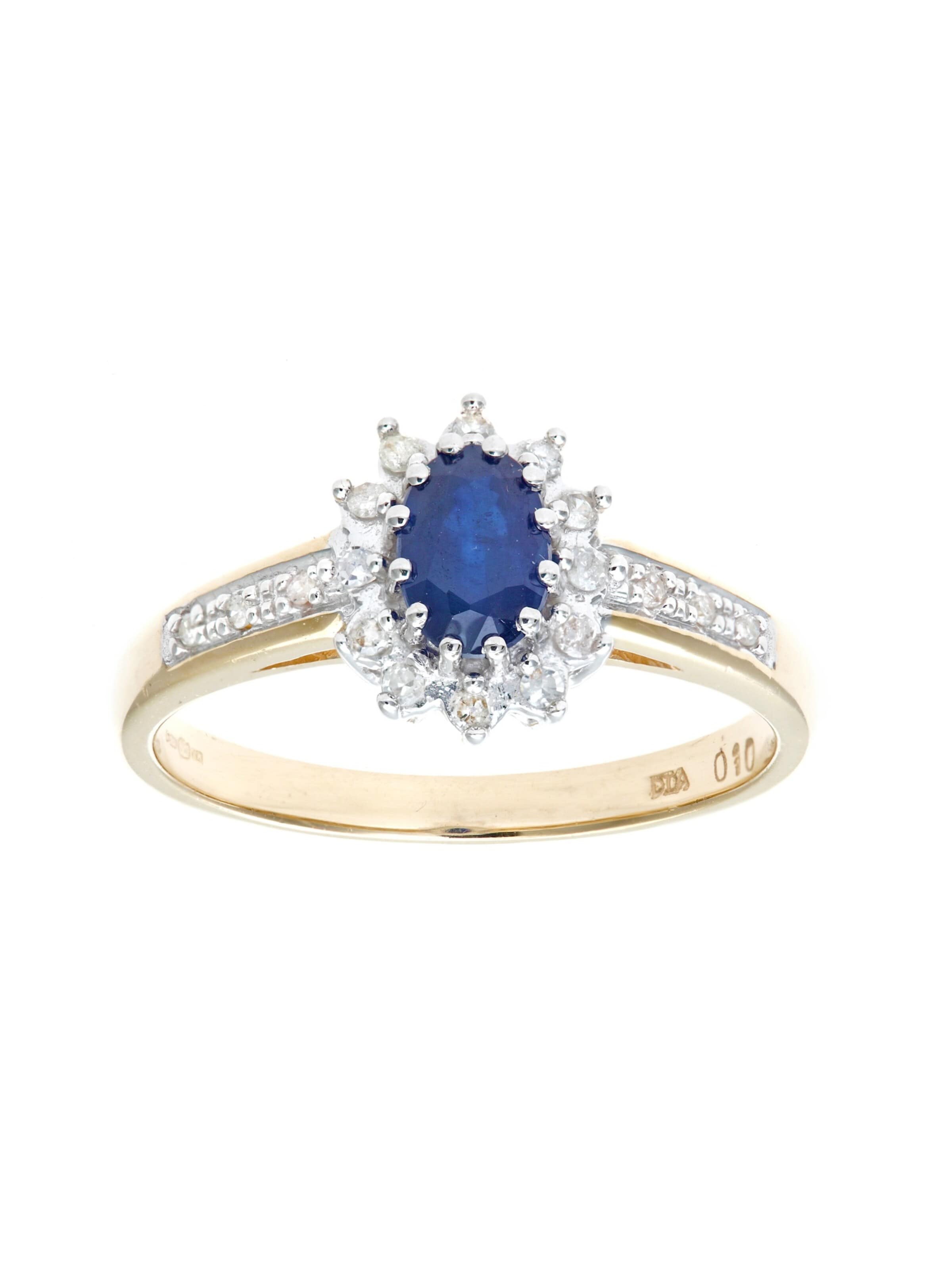 DIAMANT LETERNEL Ring 'Cluster-Ring aus 375 Gelbgold mit Diamant mit Saphir' i guld: forside