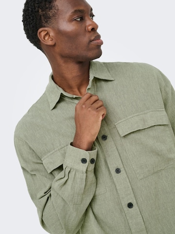 Only & Sons Regular fit Button Up Shirt 'ONSCaiden' in Green
