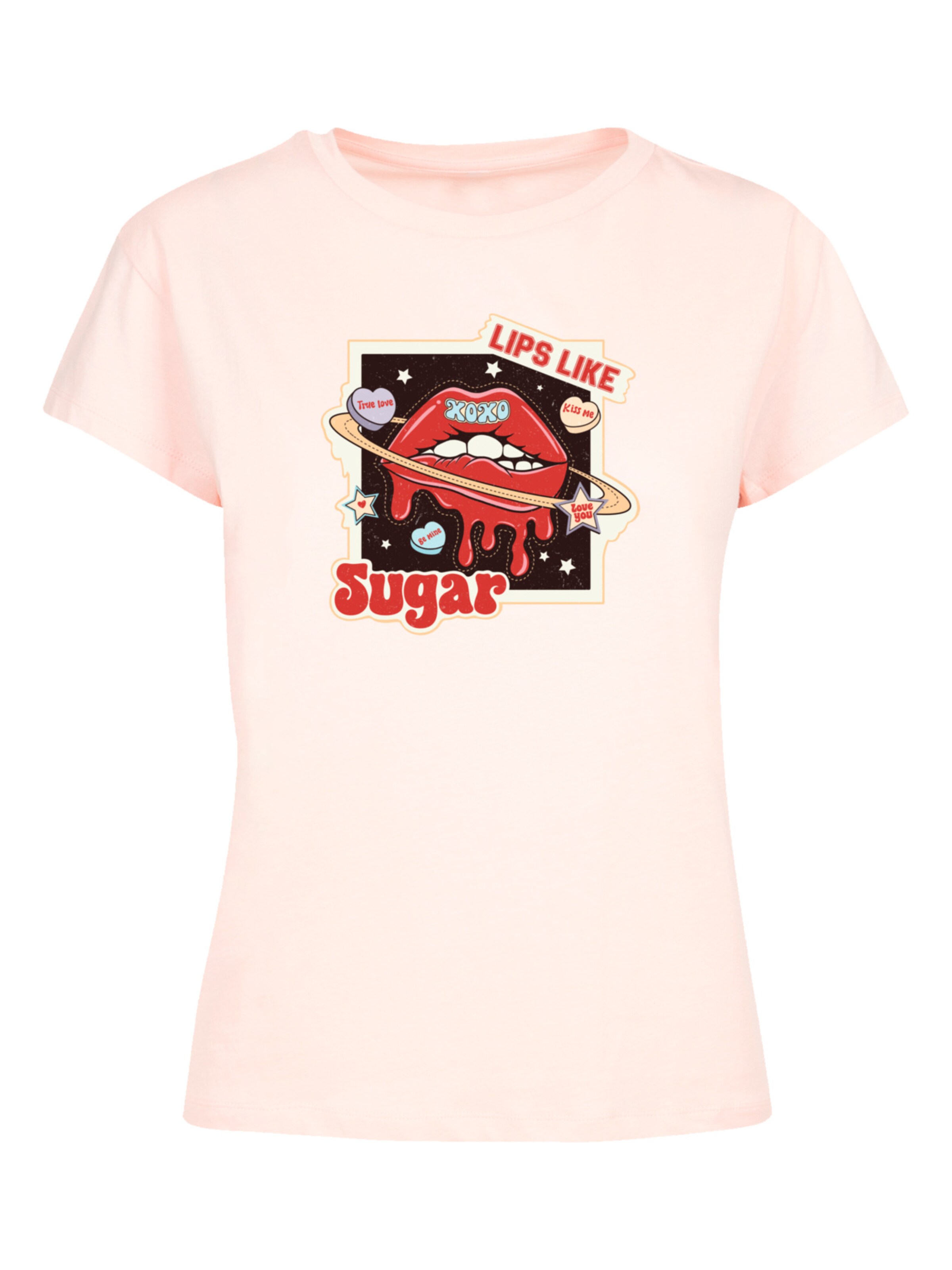 F4NT4STIC T-Shirt 'Lips Like Sugar Retro Fashion Valentinstag' in Pink: Vorderseite