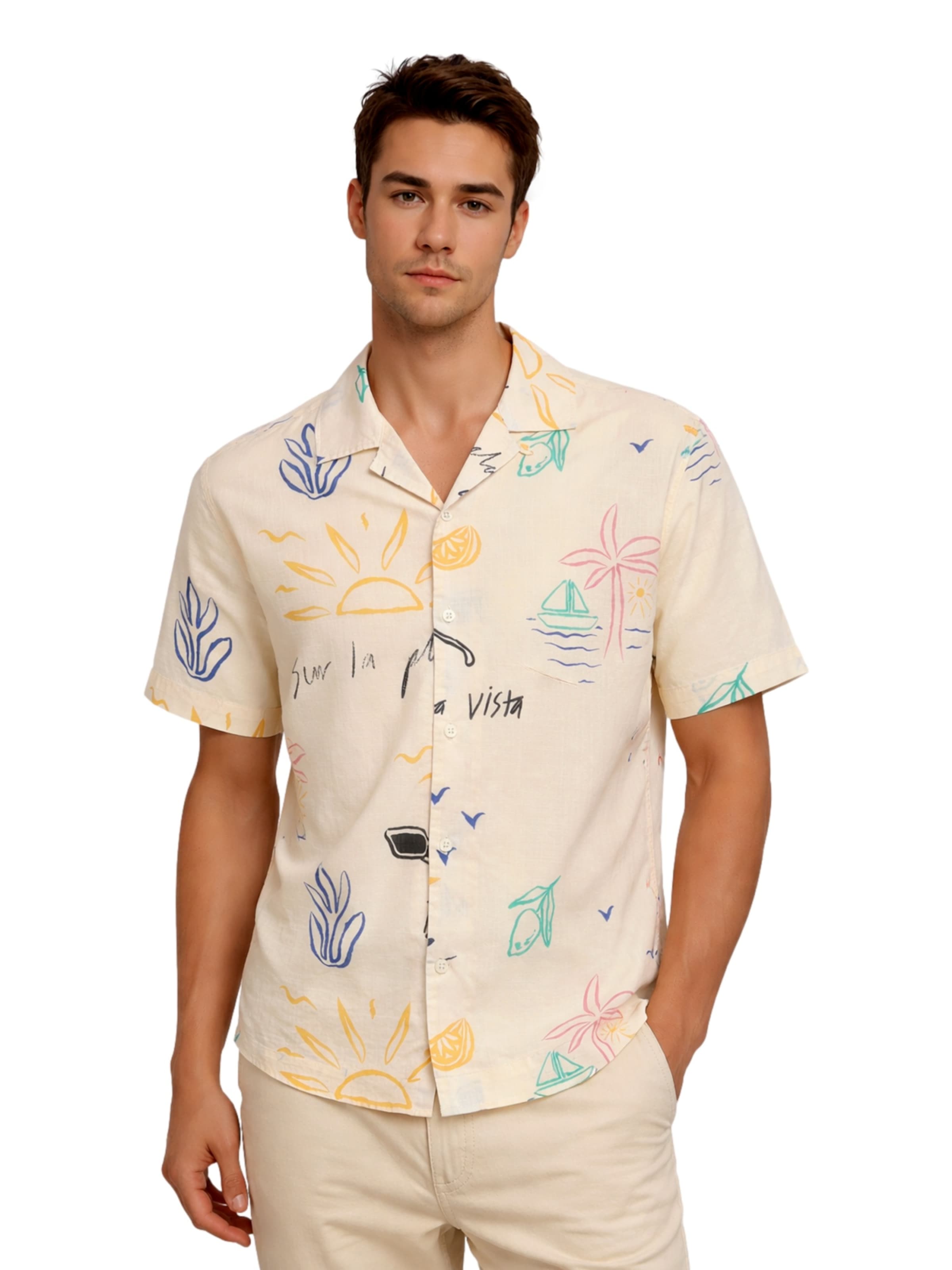 Only & Sons Comfort Fit Hemd 'Luke' in Beige: Vorderseite
