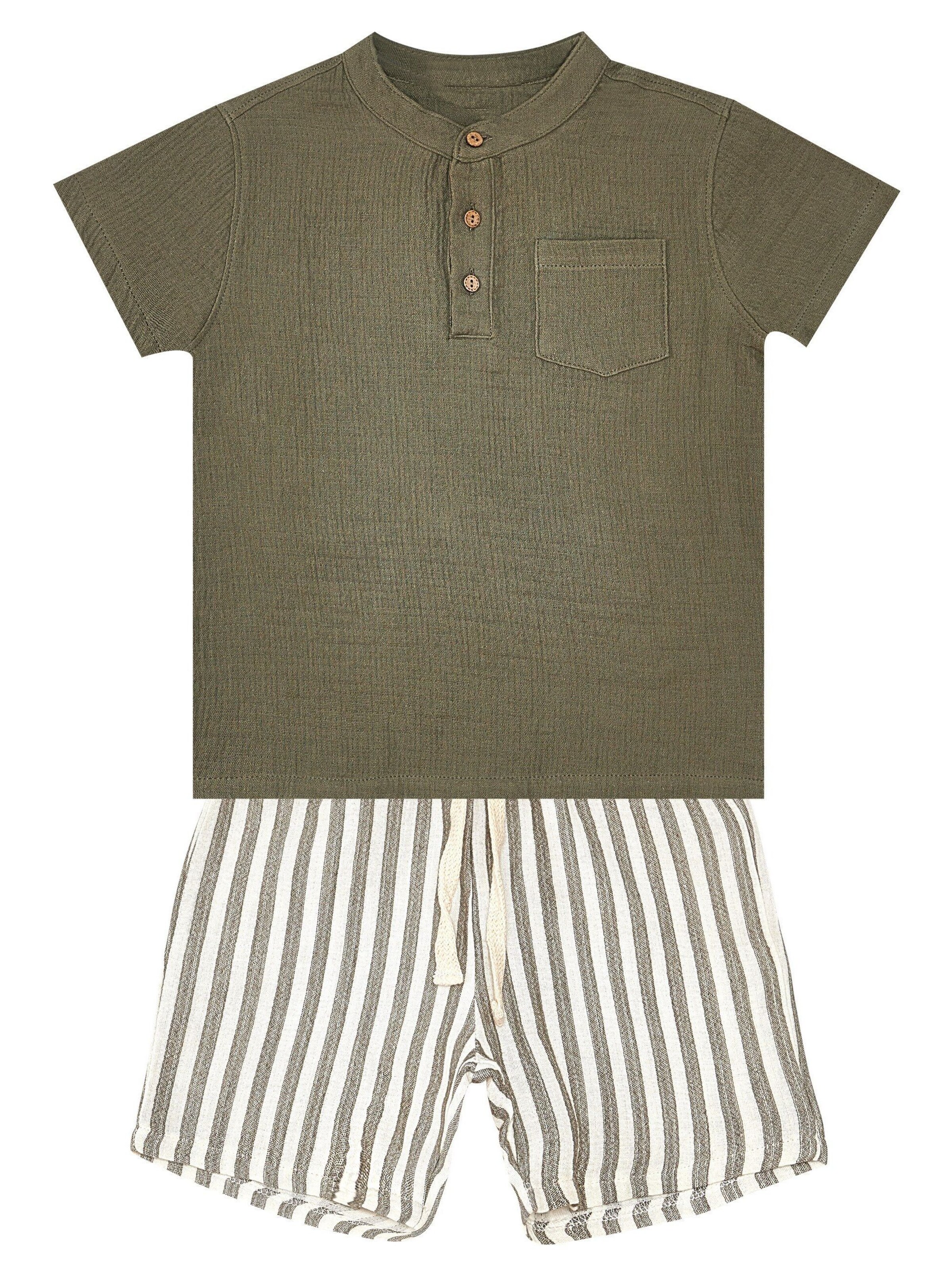 Denokids Set 'Striped Muslin' in Grün: Vorderseite