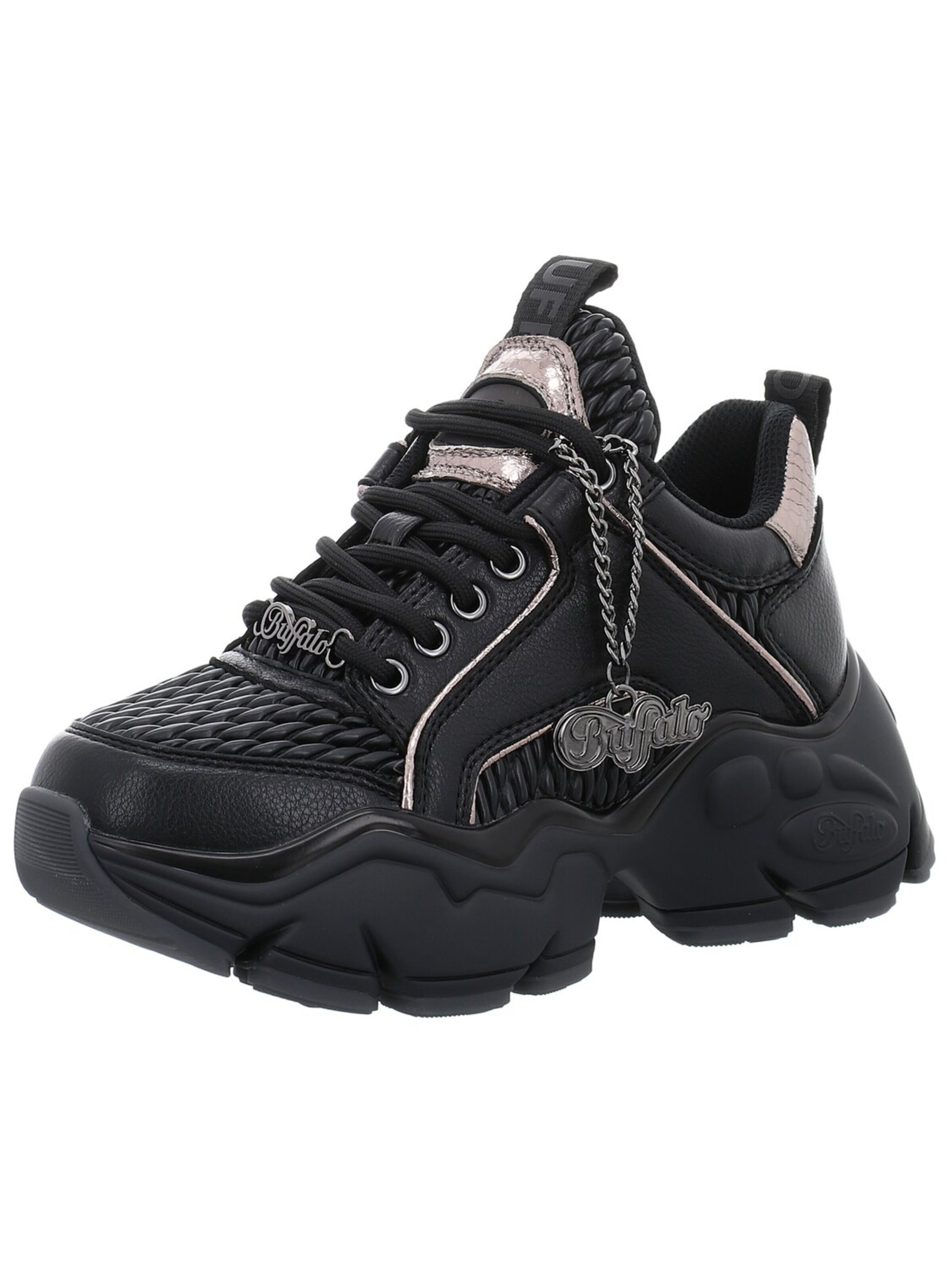 BUFFALO Sportlicher Schnürschuh 'Damen Sneaker 1636304 Lederimitat in schwarz'‌‌‌‌ in Schwarz: Vorderseite