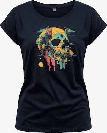 MAKAYA Shirt 'Head Shot Skull' in Blue: front