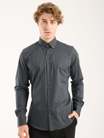 7Camicie Slim fit Zakelijk overhemd 'Leonardo Sport Poplin Stretch Man Shirt Brown' in Grijs