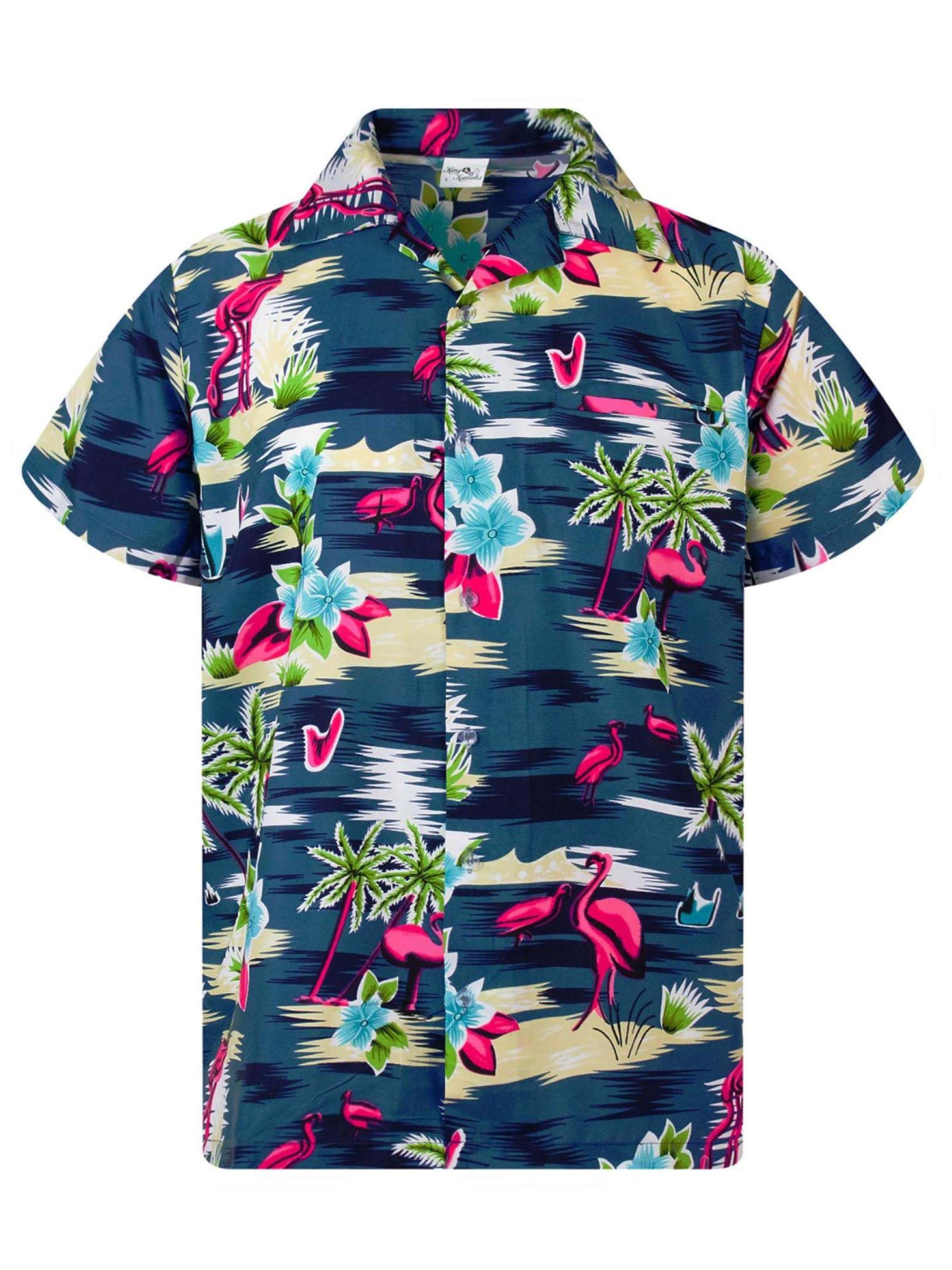King Kameha Shirt 'Flamingos' in Grijs: voorkant