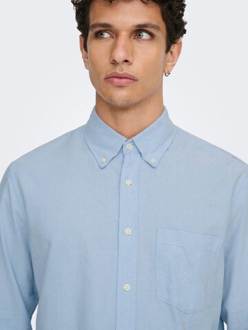 Only & Sons Comfort fit Button Up Shirt 'Gaton' in Blue