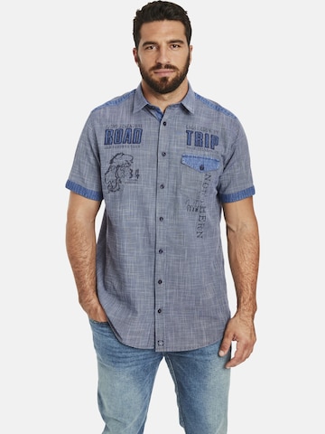 Jan Vanderstorm Comfort fit Button Up Shirt ' Nattfari ' in Blue: front