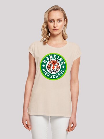 F4NT4STIC Shirt 'Stranger Things Hawkins Tiger Circle Netflix TV Series' in Beige: voorkant