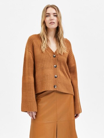 SELECTED FEMME Knit Cardigan in Brown: front