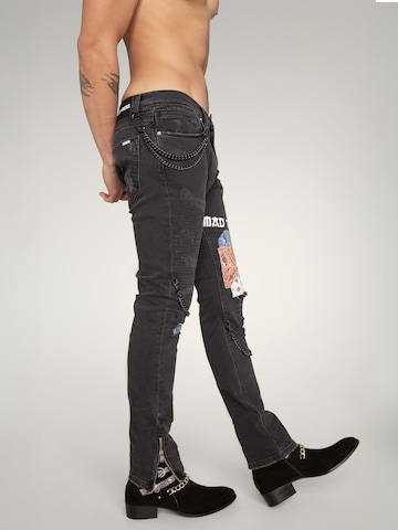 MAD TIGERS - Slimfit Vaquero 'VINTAGE BANDANA ARTPATCH' en negro
