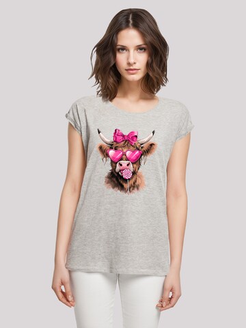 T-shirt 'Highland Cow Valentinstag Sonnenbrille' F4NT4STIC en gris : devant